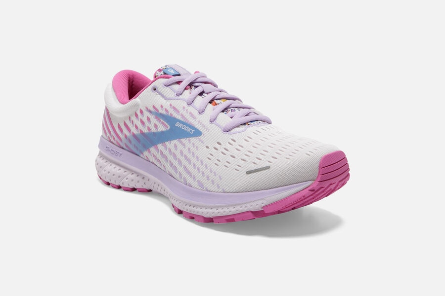 Brooks Israel Ghost 13 Road Running Shoes Womens - White/Pink/Blue - HGT-896547